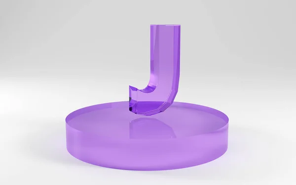 3Dアルファベット グレーの背景に紫色のガラスで作られた文字の形 3Dレンダリング 手紙J面白いデザインコンセプト — ストック写真