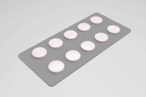 Tabletter Blister Närbild Render Illustration Koncept — Stockfoto