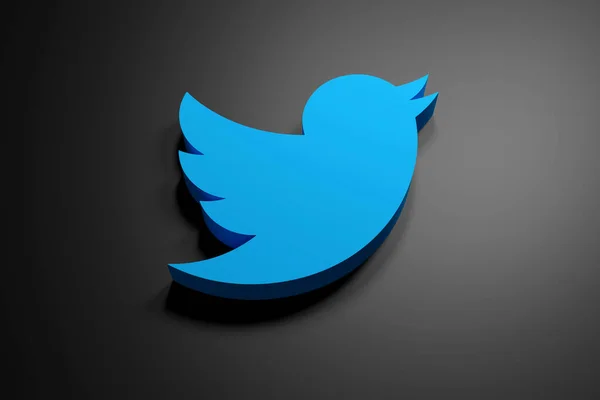 Membuat Logo Twitter Biru Pada Ilustrasi Latar Belakang Hitam Mengkilap — Stok Foto