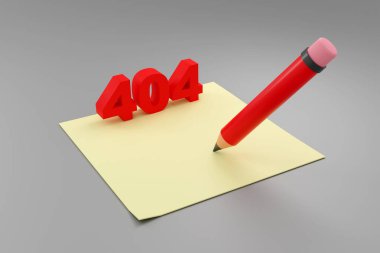 Sayfa 404 hata web sayfası konsepti tasarımı bulunamadı Kağıt üzerinde Eko minimal stil kalem. 3d resimleme