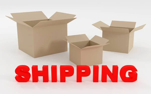 Rendered Open Cardboard Boxar Med Texten Shipping Bredvid Dem — Stockfoto