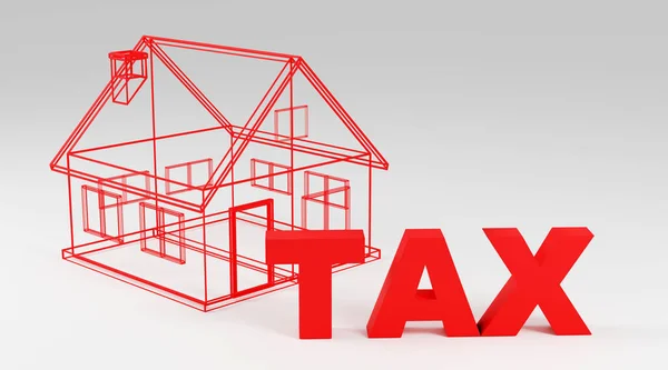 Wireframe House Red Text Saying Tax Next Render — Stock Photo, Image