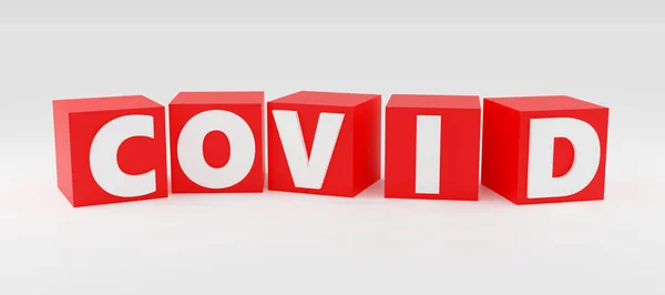 Luxe Rode Inscriptie Covid Grijs Podium Zacht Licht Vooraanzicht Gladde — Stockfoto