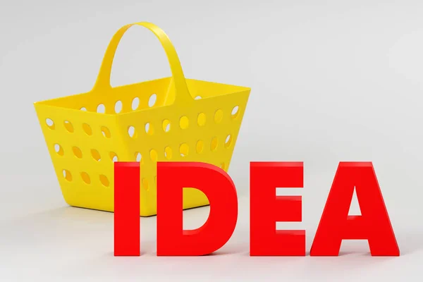 Yellow Shopping Basket Red Text Saying Idea Soft Light Smooth — Stock Photo, Image