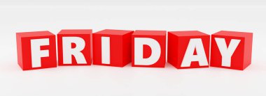 Gri arka planda kırmızı küplerle yazılmış 3D Kara Cuma. Satış promosyon konsepti. 3d resimleme