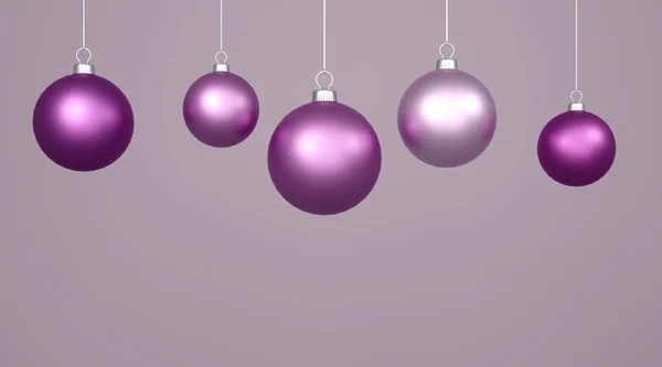Multiple Purple Christmas Balls Shiny Ornaments Light Grey Background Rendering — Stock Photo, Image