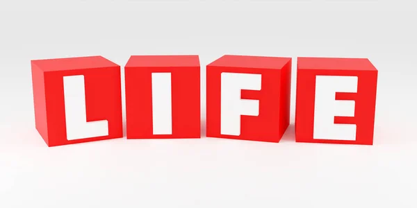 Kırmızı küplerde ve ışık arkaplanında 3D işaretleme ömrü. Basit minimalizm kavramı. Basit minimalizm konsepti, 3D illüstrasyon