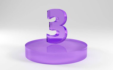 Basit bir 3D Mor Cam Görüntü. Üç numara bir podyumda, arka planda.