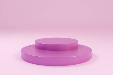 Geometrik formlarla soyut asgari sahne. Açık mor ya da pembe renkli podyum. Ürünleri göstermek için sahneyi düzenleyin. Vitrin, vitrin, vitrin. 3d oluşturma