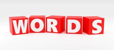 Somut Kelime: Kelimelerin kırmızı küpler içinde 3 boyutlu bir tasviri Basit 3d yorumlaması