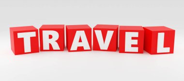 Gri kürsüde kırmızı kutularla lüks kırmızı tabela yolculuğu, yumuşak ışık, pürüzsüz arkaplan, 3D üst görünüm