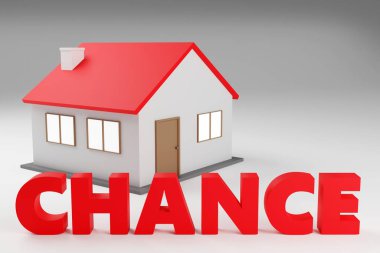 Sign Chance made by tiny house Minimal Concept 3D render Illustration on light background clipart