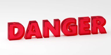 Gri arkaplanda kırmızı yazıt tehlikesi, dikkat çekmek için uyarı, tehlike, bilgi işareti 3D resimleme