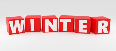 Kırmızı küplü Noel arkaplanda kışı simgeliyor. Modern Asgari Yeni Yıl Konsepti 3B canlandırma