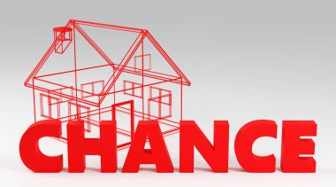 Sign Chance made by tiny house Minimal Concept 3D render Illustration on light background clipart