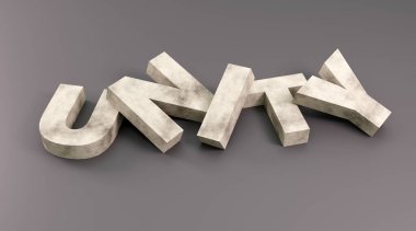 Gri podyumda lüks beton tabela birliği, yumuşak ışık, pürüzsüz arkaplan, 3D üst görünüm