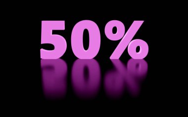 Gri kürsüde% 50 yazılı tahta, yumuşak ışık, ön manzara pürüzsüz arkaplan, 3D görüntüleme