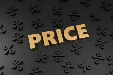 Siyah podyumda lüks altın yazıt fiyatı, yumuşak ışık, ön manzara pürüzsüz arkaplan, 3D görüntüleme