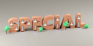 Gri podyumdaki küçük evler tarafından özel olarak yapılmış lüks kırmızı yazıtlar, yumuşak ışık, ön manzara pürüzsüz arkaplan, 3D görüntüleme