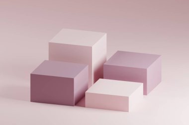 Geometrik formlarla soyut asgari sahne. Şeftali rengi podyum. Ürünleri göstermek için sahneyi düzenleyin. Vitrin, vitrin, vitrin. 3d oluşturma