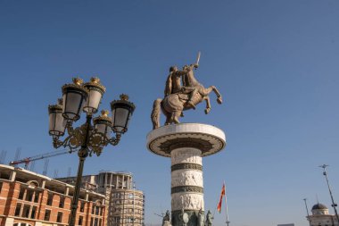 Üsküp şehir merkezindeki Büyük İskender Heykeli, Makedonya...