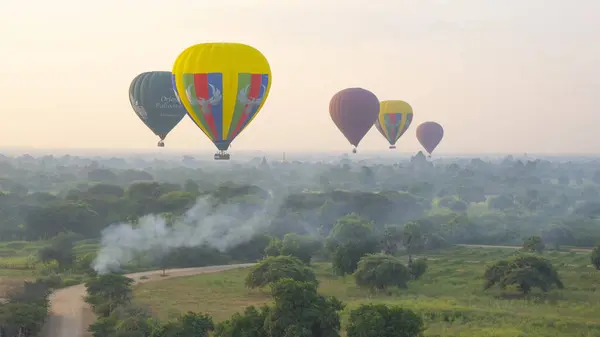 Balony Ogrzane Powietrze Nad Bagan Myanmar — Zdjęcie stockowe