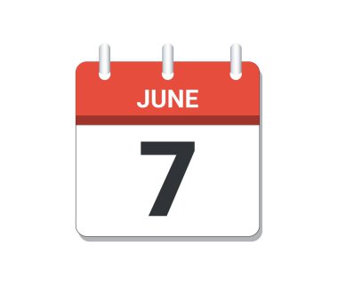 7 Haziran takvim simgesi vektörü. Program, iş ve görev anlayışı. Vektör illüstrasyonu