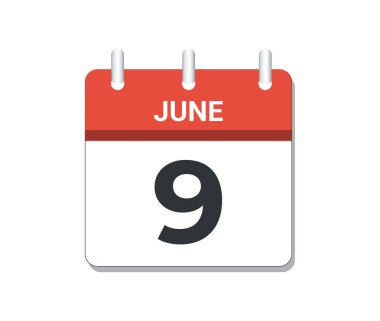 9 Haziran takvim simgesi vektörü. Program, iş ve görev anlayışı. Vektör illüstrasyonu