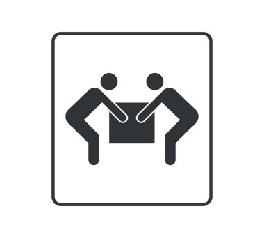 Tek Renkli İki Kişiden Kaldırma simgesine. Paketleme ve teslimat kavramı. Vektör illüstrasyonu