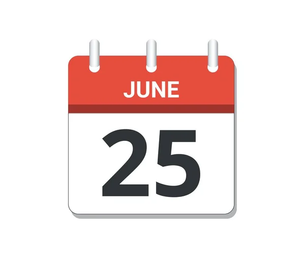 June 25Th Calendar Icon Vector Concept Schedule Business Tasks Vector — Stock Vector