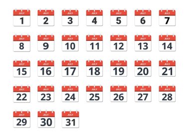 Temmuz ayı takvimi, program konsepti, iş ve görevler. Vektör illüstrasyonu