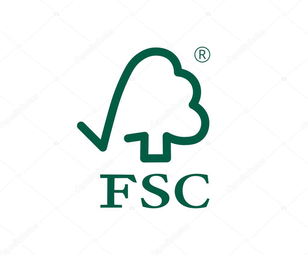 Green Forest Stewardship Council sign. Concept of ecology and packaging. Vector illustration