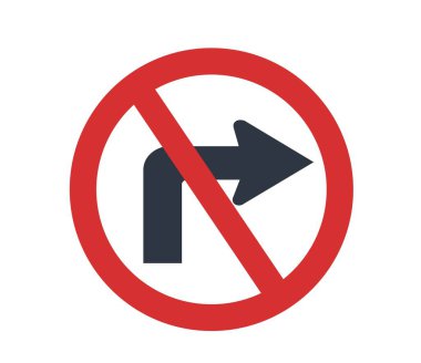 Sağa dönme sembolü. Trafik işaretleri vektörleri. Vektör illüstrasyonu