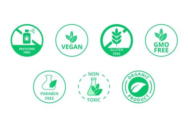 Set of natural products symbols. Concept of packaging and ecology. Vector illustration