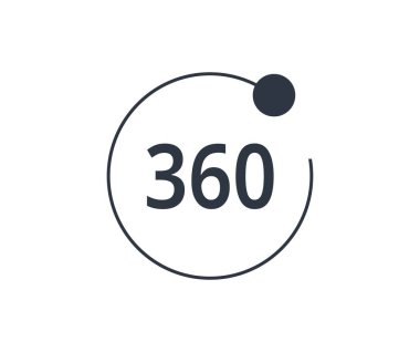 360 derece işaret simgesi. Tam dönüş konsepti ve 360 derece açı. Vektör illüstrasyonu