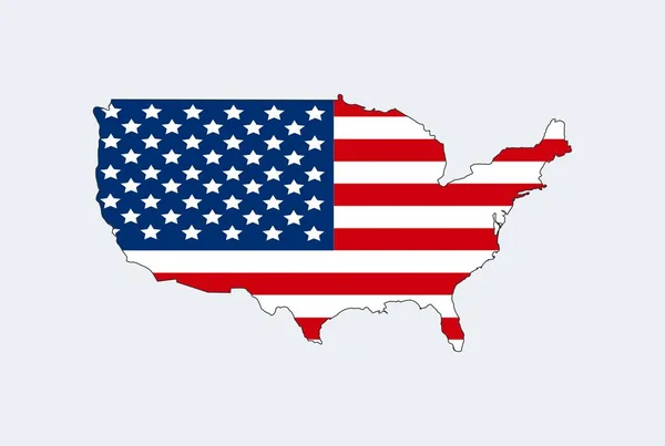 米国の地図のシルエットの中にアメリカの国旗 ベクターイラスト — ストックベクタ