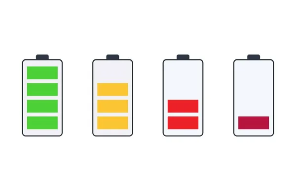 Conjunto Baterias Coloridas Com Diferentes Indicadores Potência Ilustração Vetorial —  Vetores de Stock