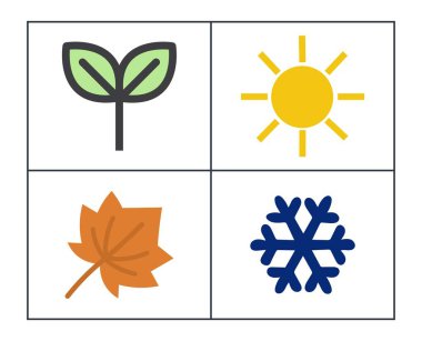 Dört mevsim sembolü. Renkli vektör. Vektör illüstrasyonu