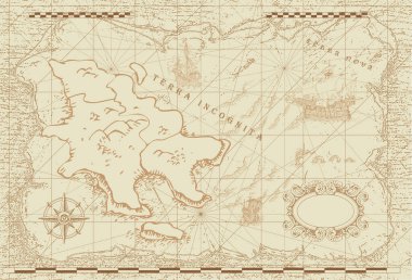 vector image of an old sea map in the style of medieval engravings