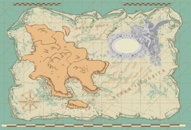 vector image of an old sea map in the style of medieval engravings