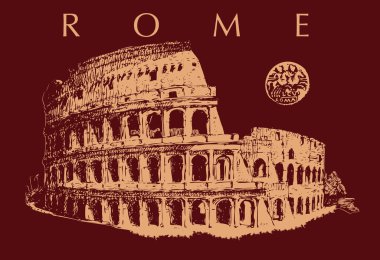 vector image of the roman colosseum in the style of old prints on a dark background