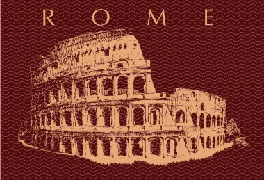 vector image of the roman colosseum in the style of old prints on a dark background