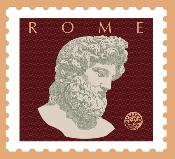 Векторное Изображение Почтовой Марки Скульптурой Римского Памятника Юпитеру Выполненной Графическом — стоковый вектор