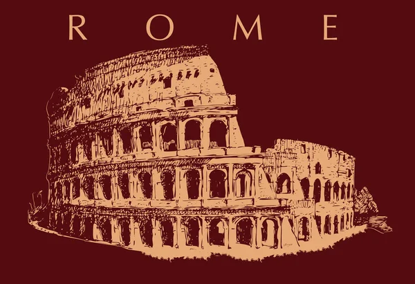 Vector Image Roman Colosseum Style Old Prints Dark Background — Stock Vector