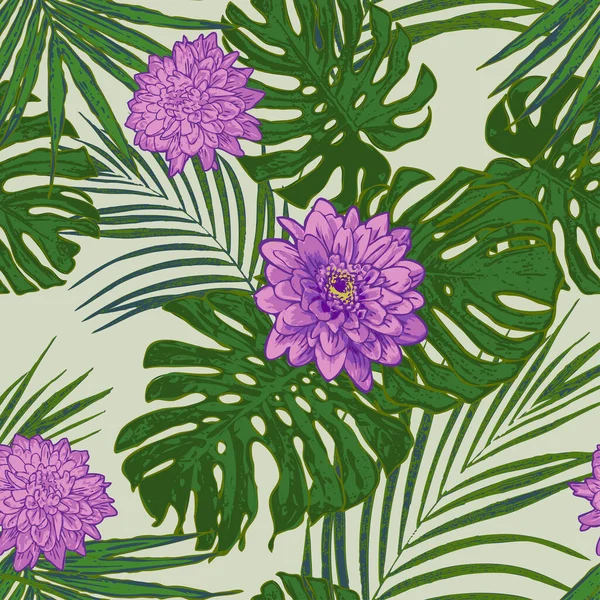 Wektor Obraz Otwarty Tekstury Dżungla Egzotyczne Kwiaty Tropikalne Zarośla — Wektor stockowy