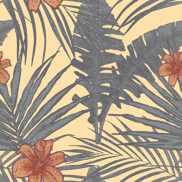 Imprimer Image Vectorielle Texture Ouverte Jungle Fleurs Exotiques Fourrés Tropicaux — Image vectorielle