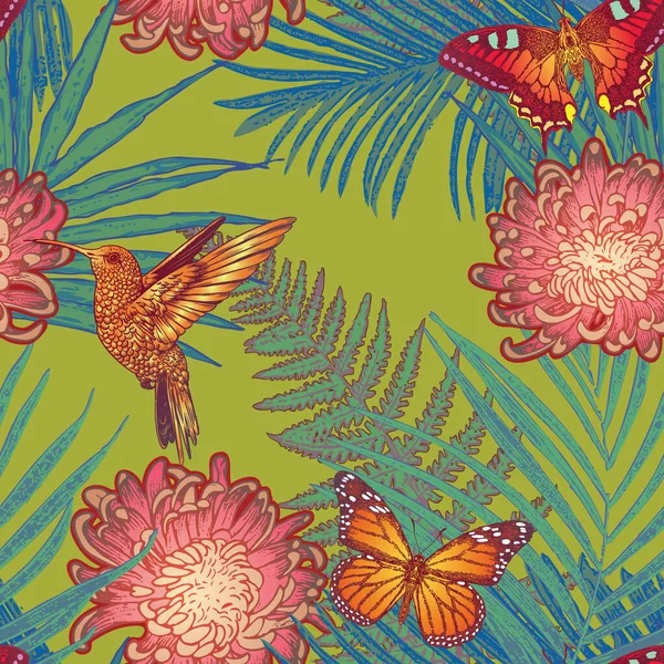 Drukuj Wektor Obraz Otwarty Tekstury Dżungla Egzotyczne Kwiaty Tropikalne Zarośla — Wektor stockowy