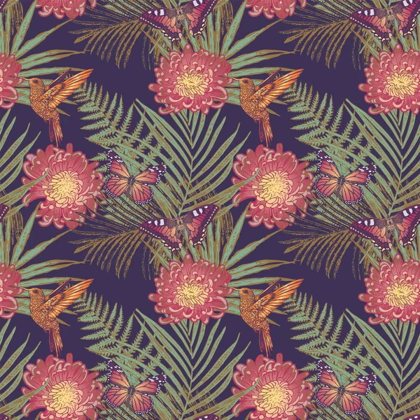 Vytisknout Vektorový Obrázek Otevřené Textury Džungle Exotické Květiny Tropické Houští — Stockový vektor