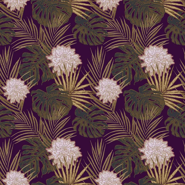Imprimir Imagem Vetorial Textura Aberta Selva Flores Exóticas Moita Tropical — Vetor de Stock
