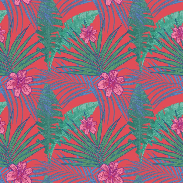 Печатное Изображение Открытые Текстуры Джунглей Экзотические Цветы Тропическая Чаща — стоковый вектор
